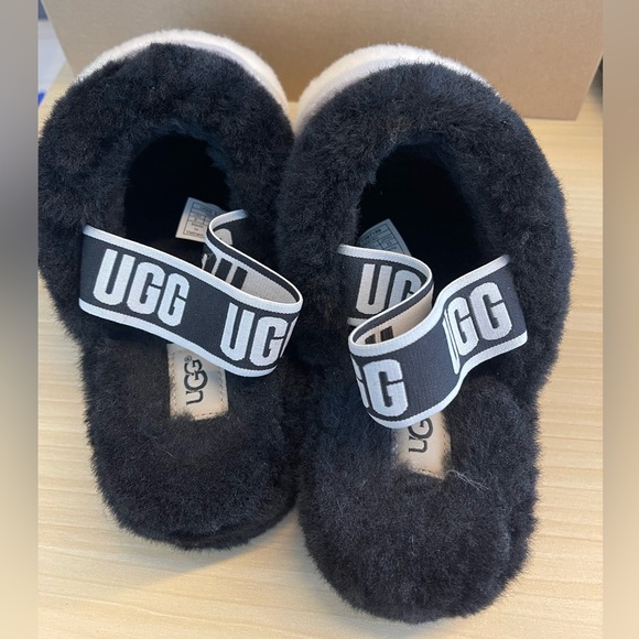 Brand New Ugg Fluff Yeah Slide On Sandals Slippers Black Gray Sherpa - Picture 3 of 4